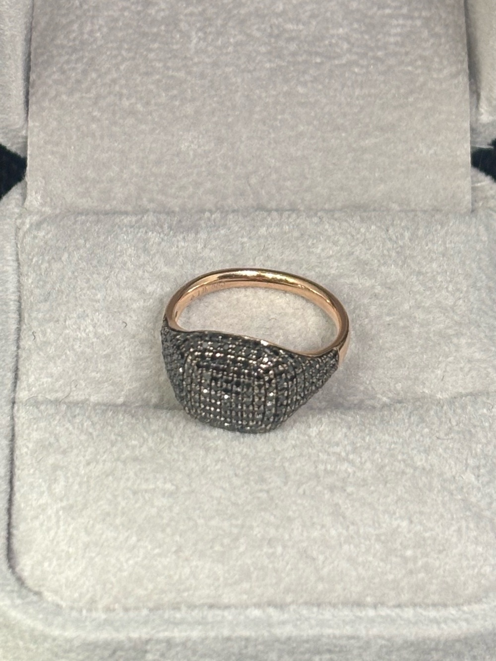 14K Gold Black Pavé Diamond Cushion Signet Ring, $2300 APPRAISAL,size 3.5 (pinky
